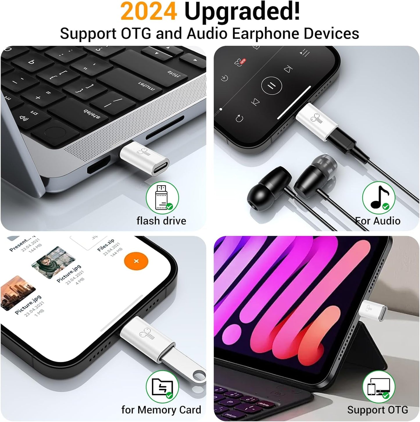 Temdan 4 Pack USB C to Lightning Adapter for iPhone 14 13 12 Pro Max/iPad Air/Airpods,Support Audio/OTG,20W PD Fast Charging,Lightning to Type C Charger Connector Cable,for iPhone 14 Accessories-White