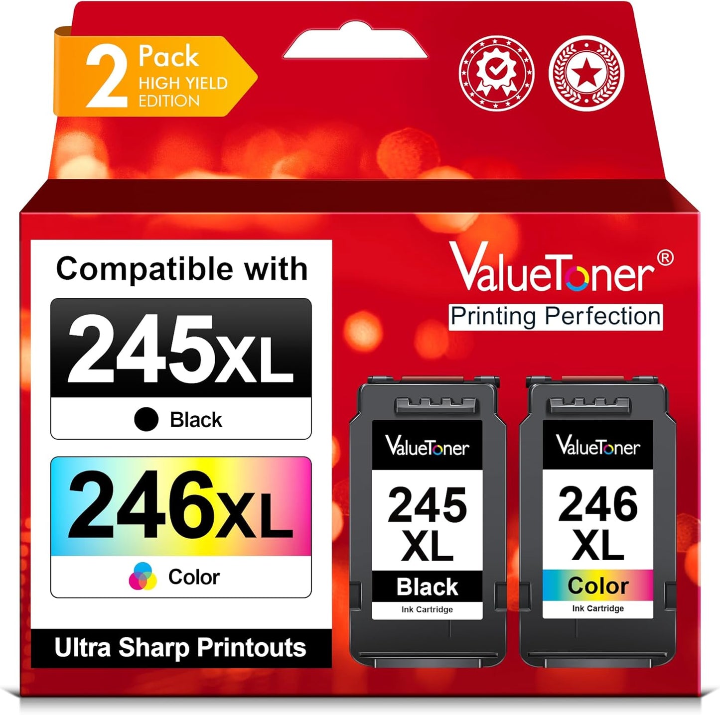 Valuetoner 245XL Ink Cartridge Replacement for Canon 245XL 246XL Combo Pack PG-245XL CL-246XL for Pixma TR4520 TR4527 MG2522 MG2520 MX490 MX492 TS202 TS302 TS3320 MG2920 Printer (Black, Color)