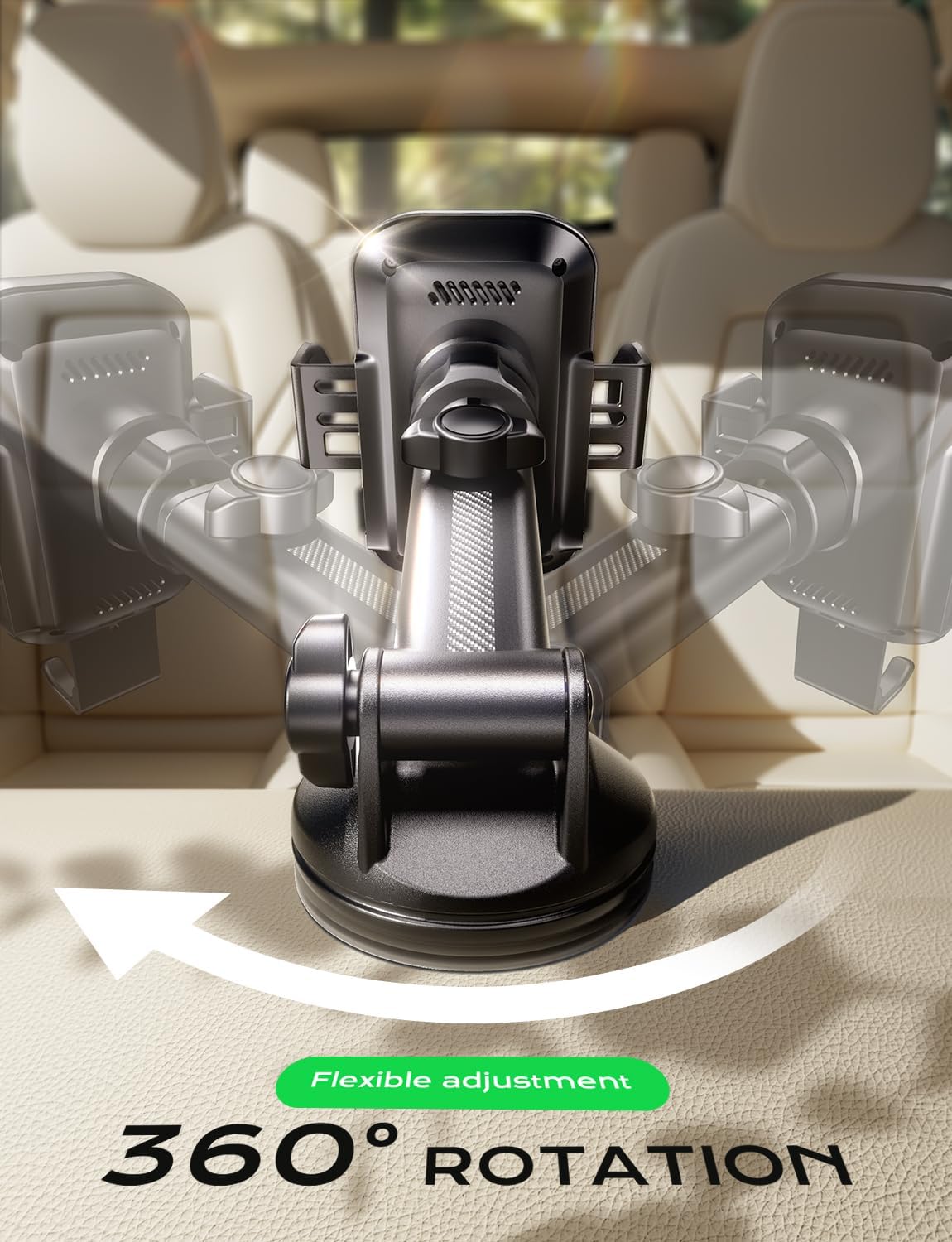 Wireless Car Charger, 15W Fast Charging Auto Clamping Car Phone Holder Mount, [Vent Clip+Suction Cup] Car Phone Holder Wireless Charger with iPhone 16/15/14/13, for Samsung Galaxy Series