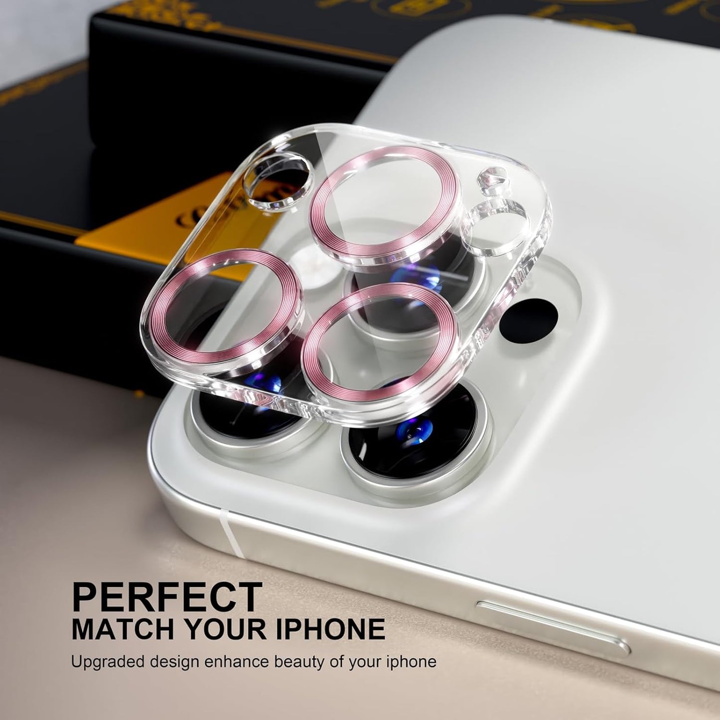 beuxece for 6 Pack iPhone 15 Pro/iPhone 15 Pro Max Camera Lens Protector [Drop Protection] [Case Friendly] [Easy Installation] 9H Tempered Glass Camera Screen Protector Cover, CD Pink