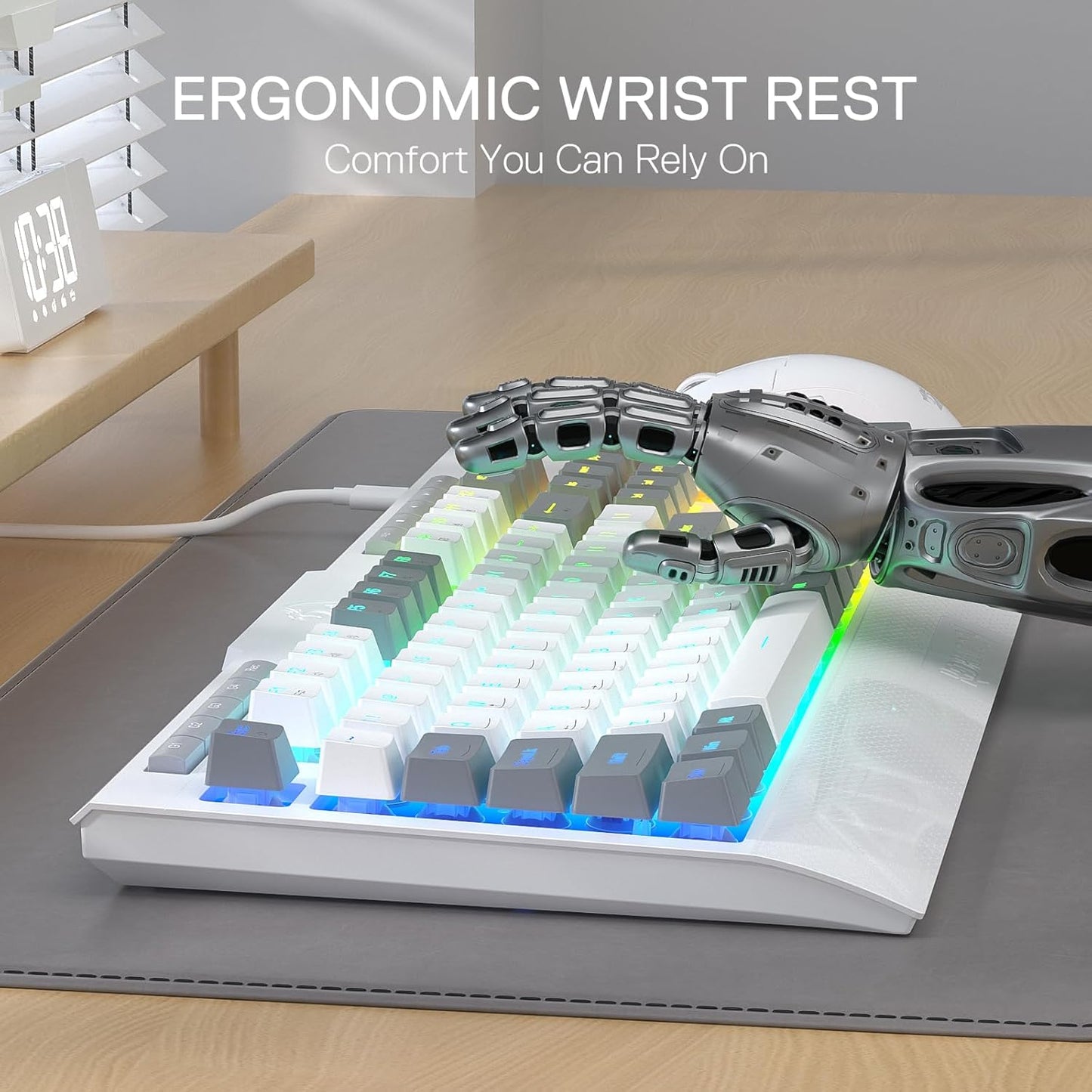 Redragon K525 RGB Backlit 104 Keys Wired Membrane Gaming Keyboard w/ 5 Multimedia Keys & 4 Extra On-Board Macro Keys, Dedicated Media Control, Ergonomic Wrist Rest, Linear Mechanical-Feel Switch