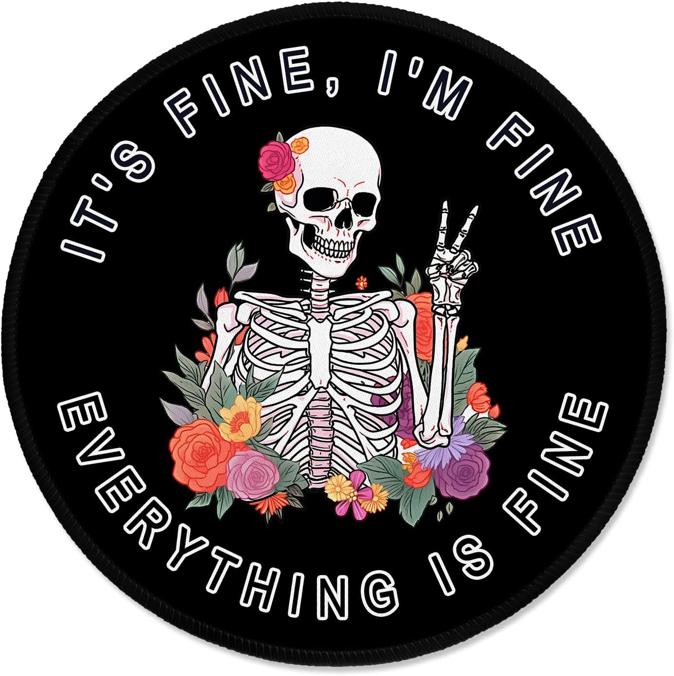 ITNRSIIET Round Mouse Pad with Stitched Edge Premium-Textured Waterproof Non-Slip Rubber Base Desktop Protection Mat Diameter 8.7 inches, Flower Skull