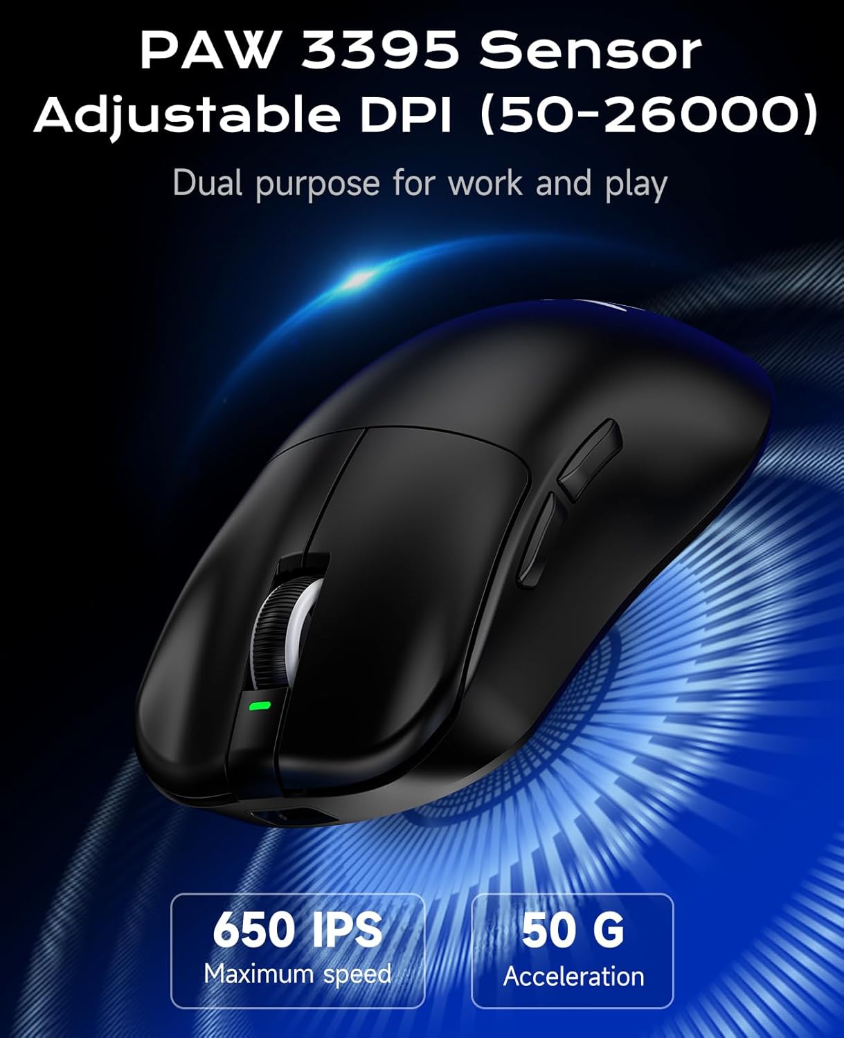 VGN F1 Pro Max Lightspeed Wireless Gaming Mouse with Dual-Mode 2.4G/Type-C Wired - 25K Sensor - 26,000 DPI - 55g Lightweight - 6 Programmable Buttons - Up to 200h Battery Life for PC/Mac- Black