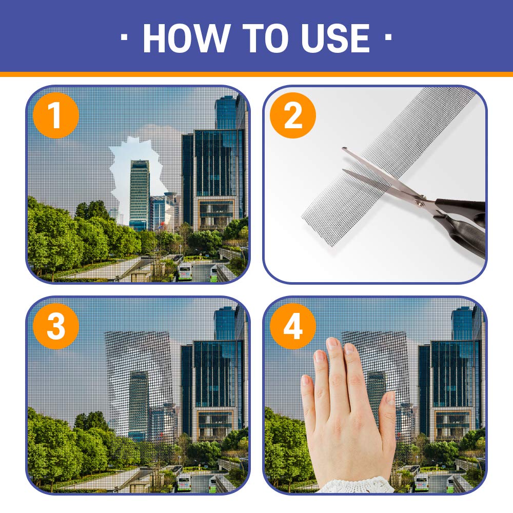 HA SHI Screen Repair Kit for Windows or Doors (2" x 6.5FT, Black) 3-Layer Strong Adhesive Tape, Made in Korea, Ease-Installation Fiberglass Covering Mesh