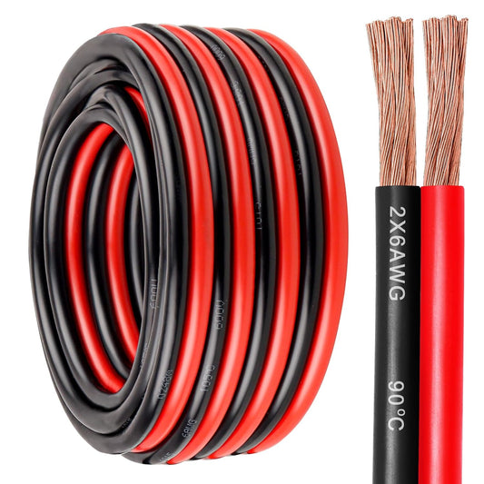 6 Gauge Wire 2 Conductors Copper Wire, 6 AWG Battery Cable Oxygen Free Copper Wire for Solar Panel, Automotive, Trailer, RV and Speaker (6 Gauge 5FT)