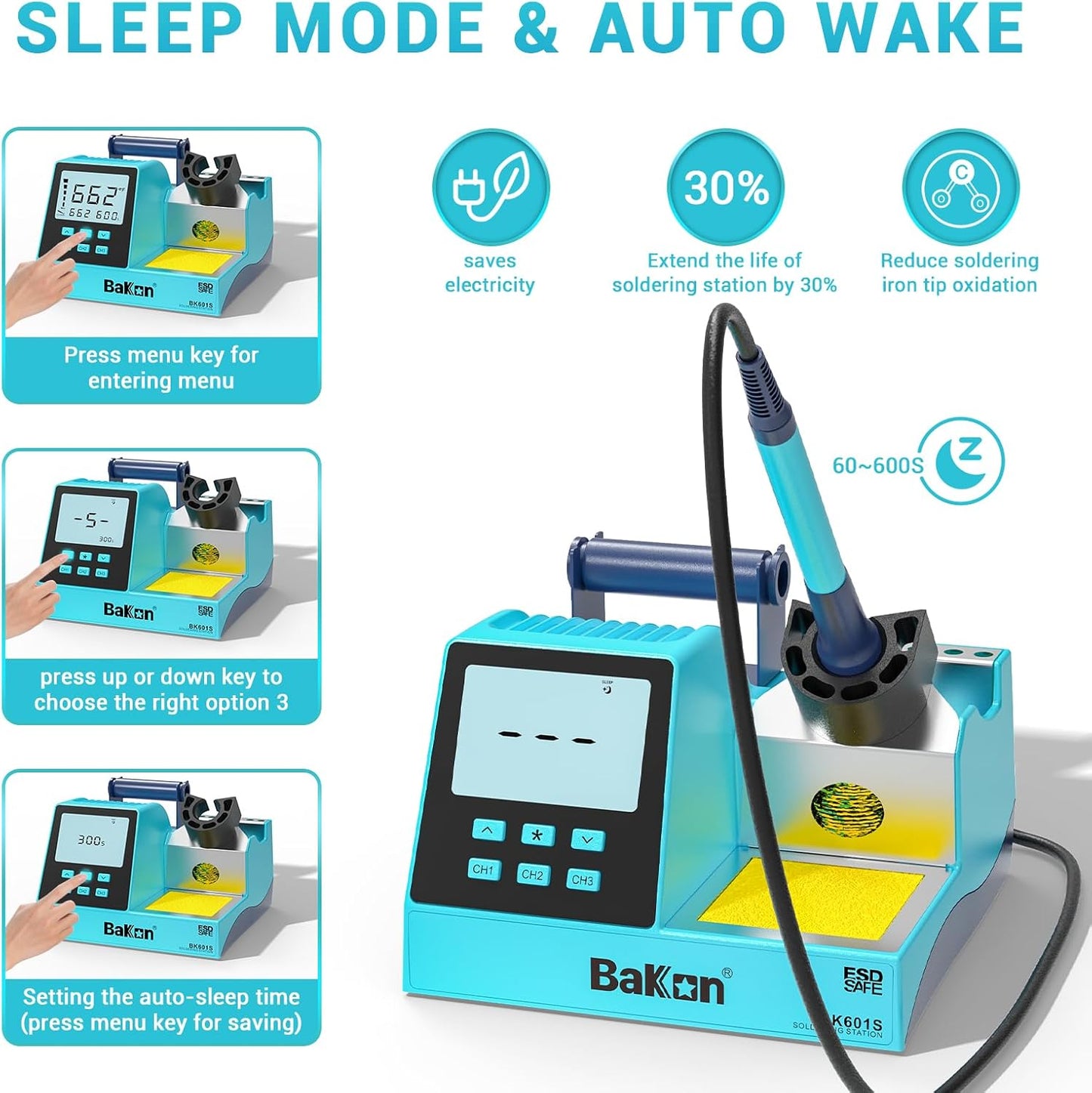 90w Soldering Station, Electronic Digital Display Soldering Iron Station Kit with 3 Presets Modes, 356℉～896℉,°C/°F Conversion,Sleep Mode, 5 Extra Solder Iron Tips,Solder Sucker,Soldering Wire,Tweezers