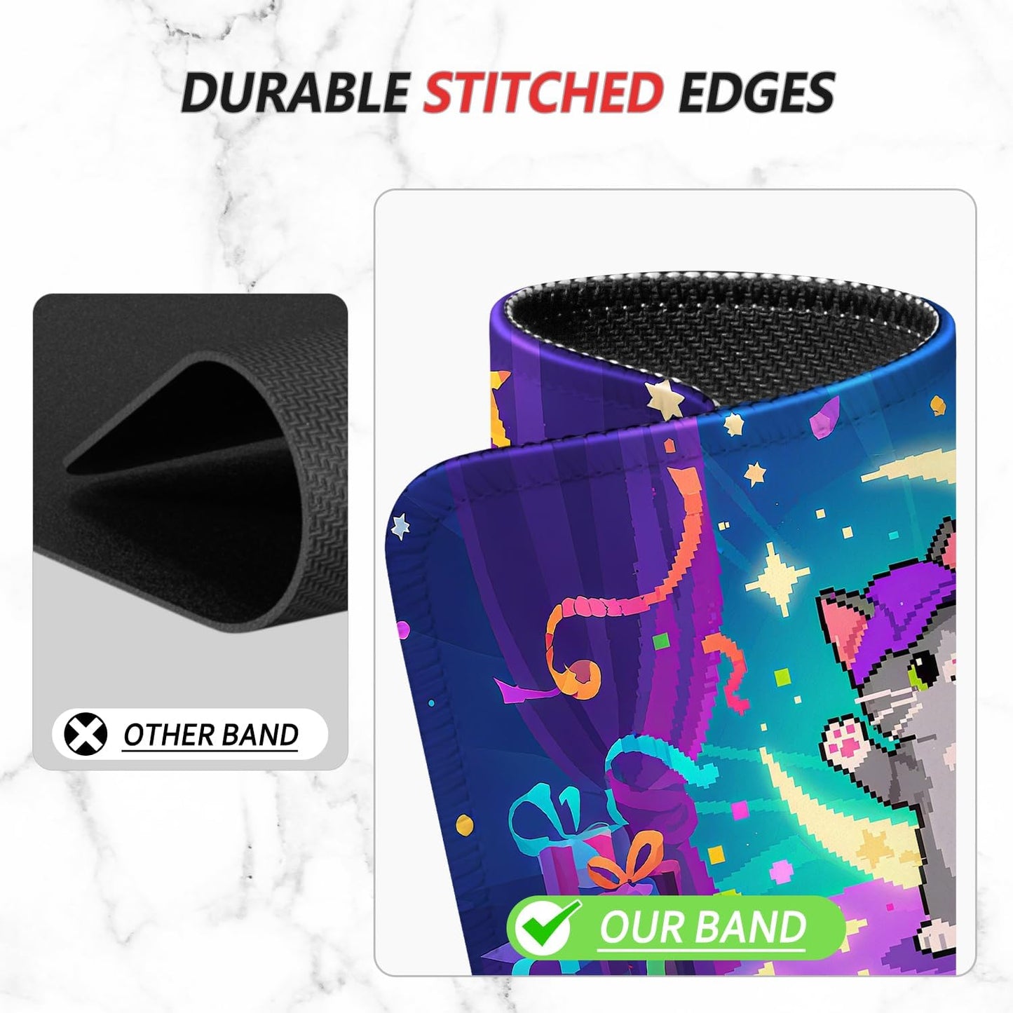 ITNRSIIET Mouse Pad Non-Slip Rubber Base Smooth Surface Stitched Edges Waterproof Durable Compatible with All Mice for Office & Gaming, Desk Accessory, 10.2x8.3x0.12 inch, PixelPartyCat