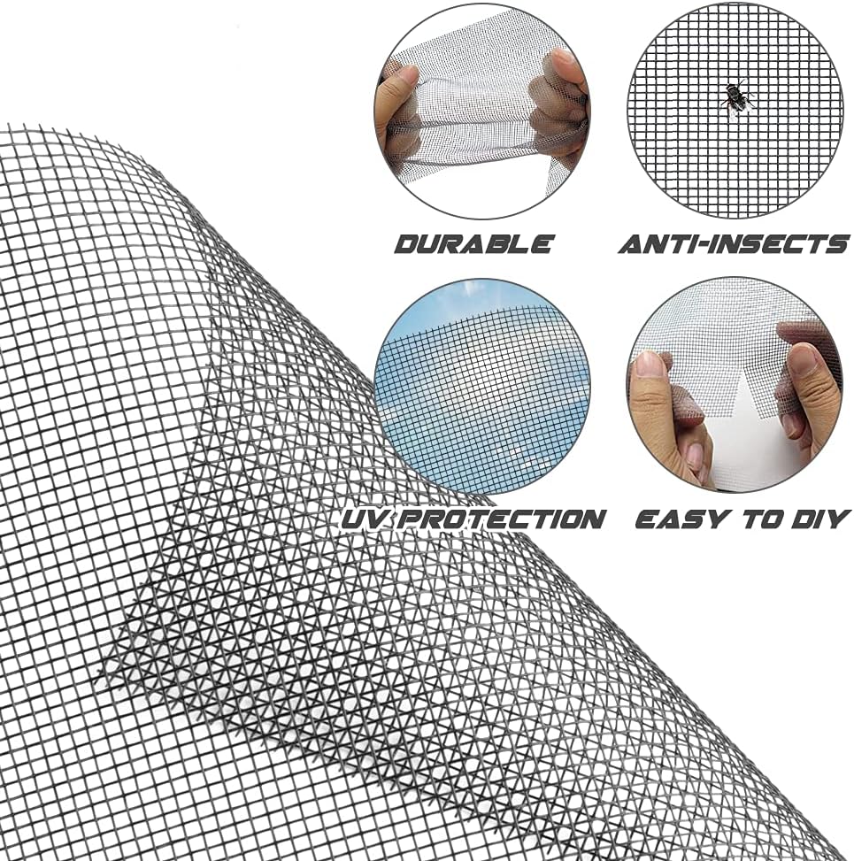 Screen Repair Kit Easy DIY Project 59" x 106" Fiberglass Screen Mesh with Rolling Tool and Screen Retainer Spline Screen Replacement kit for Windows Sliding Doors and Patio Screens (59" x 106", Gray)