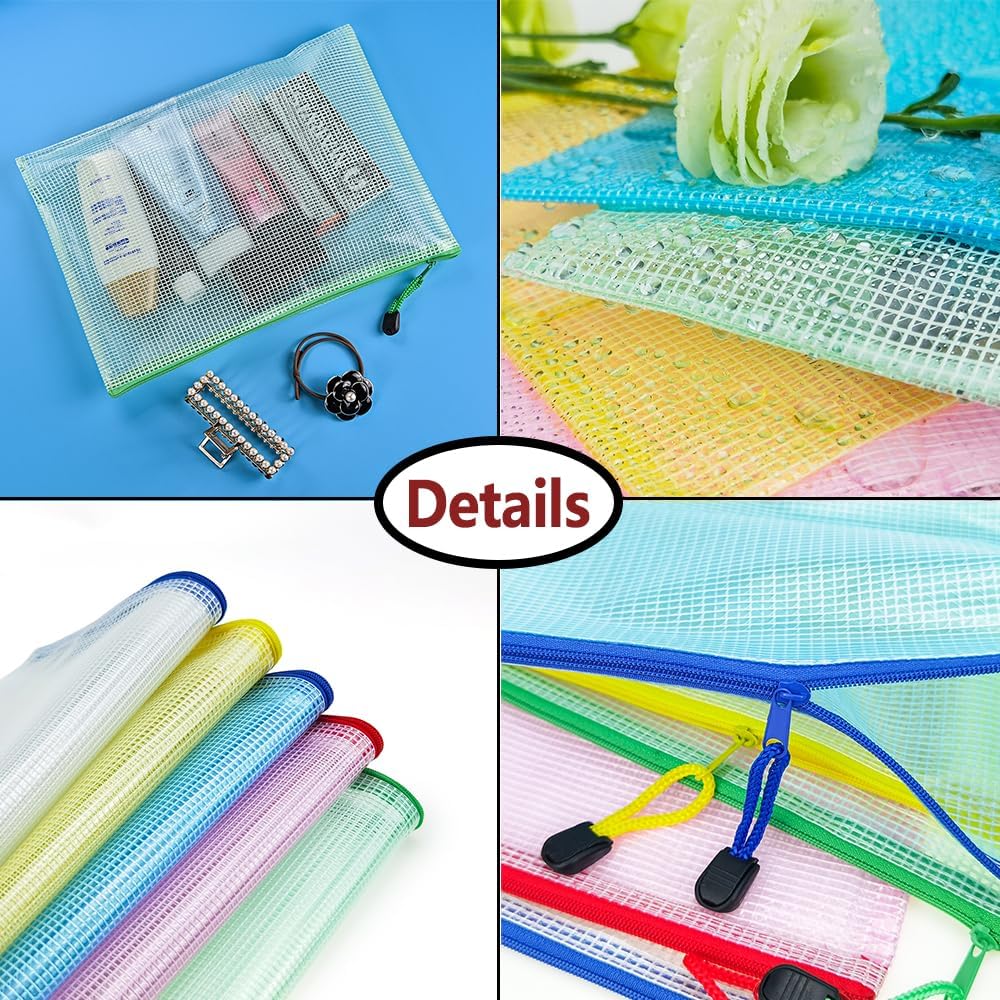 AUSTARK 20 Pcs Zipper File Bags, Plastic Mesh Pouch, Board Game Storage Bag, Waterproof Bags for Office School (B5 Size 11.4''x8.2'', Multicolored)
