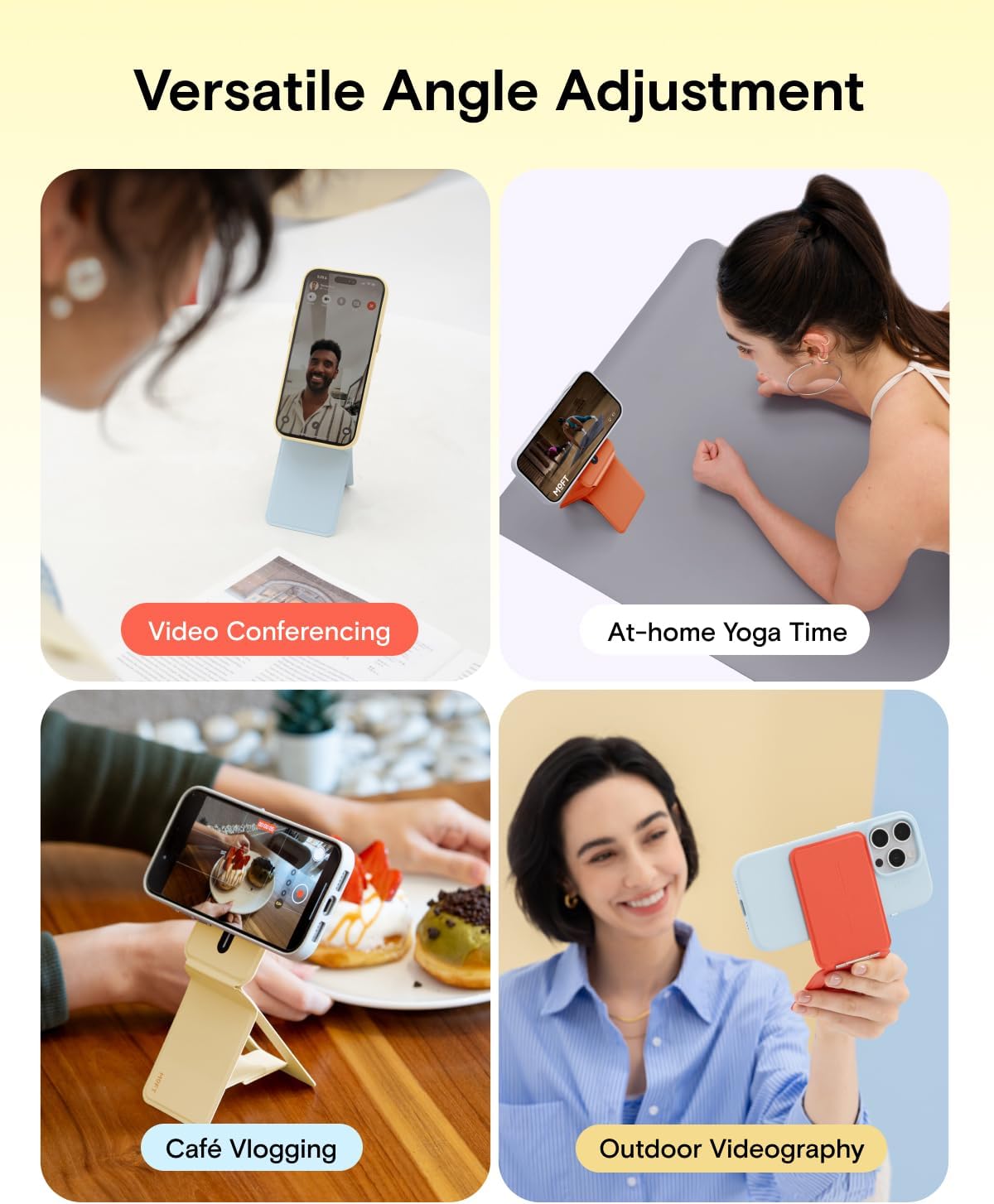 MOFT Phone Tripod Stand Selfie Stick for iPhone, Multi-Angles iPhone Stand, Lightweight & Portable Phone Holder, Strong Magnets, MOVAS Vegan Leather, Travel Essentials, Sunset (Without Card Slot)