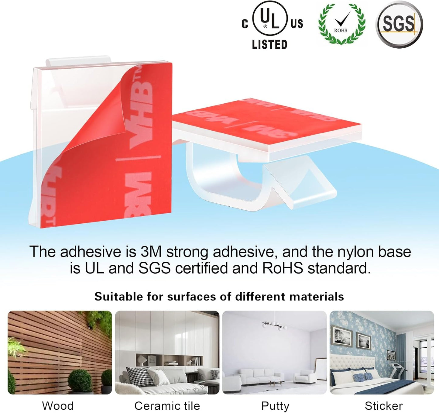 60 PCS XHF 3/4” Adhesive Cable Wire Clips Clear, Cable Staples Outdoor Cable Management Wire Organizer Cord Holder for Under Desk, Car, Wall, TV PC Ethernet Cable WCL7-clear-60p