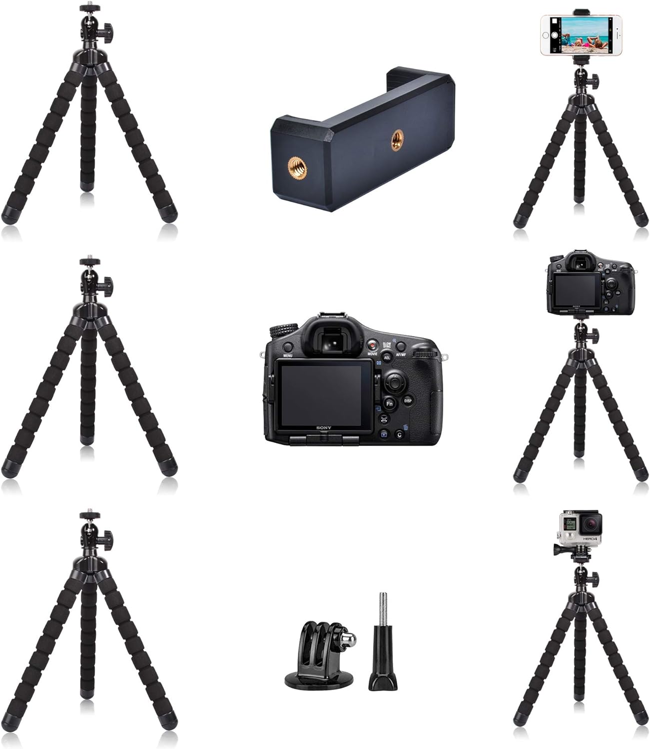 Phone Mini Tripod, Ruittos Premium Flexible Mobile Phone Tripod Stand Compatible with iPhone Samsung Go Pro, Small Digital Camera, Black