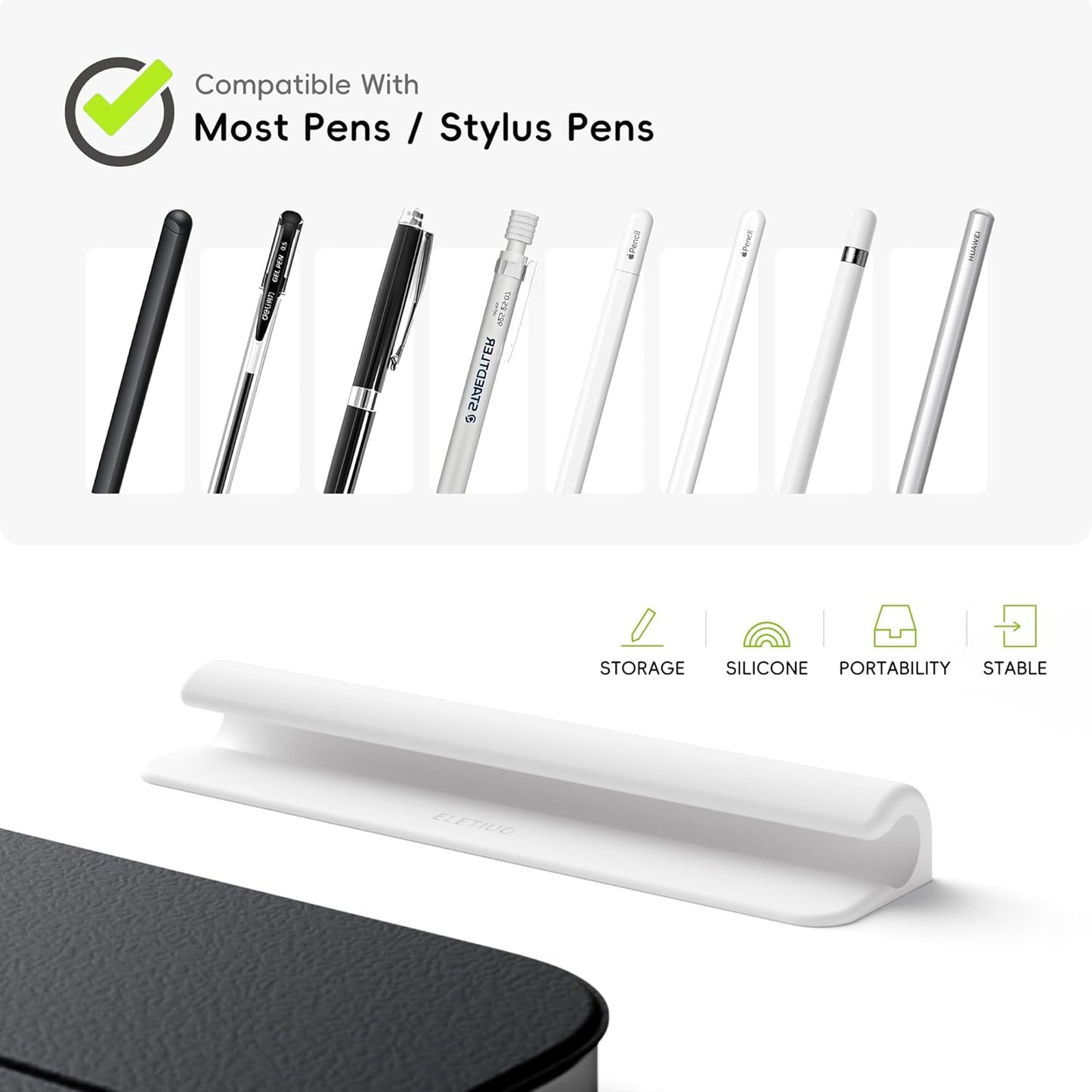 ELETIUO Silicone Pencil Holder Sleeve,Compatible with Apple Pencil (USB-C),Apple Pencil 1st/ 2nd Generation,Strong Adhesive Sticky Attached to iPad Case for Stylus Pens,White