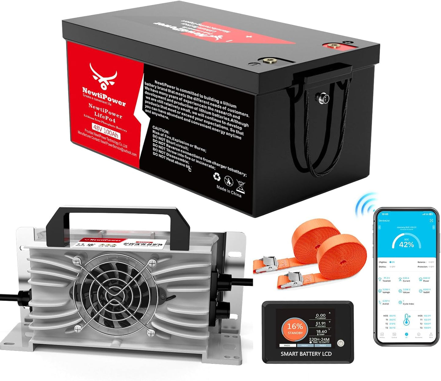 48V 100Ah Golf Cart Lithium LiFePO4 Battery with 200A BMS Grade A Cells Deep Cycle Rechargeable Battery,10000+ Cycles,Perfect for Golf Cart,Off Grid Applications (48V 100Ah-BLU)