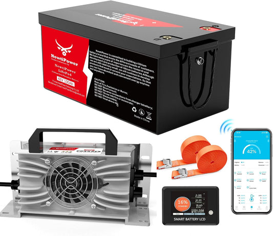 48V 100Ah Golf Cart Lithium LiFePO4 Battery with 200A BMS Grade A Cells Deep Cycle Rechargeable Battery,10000+ Cycles,Perfect for Golf Cart,Off Grid Applications (48V 100Ah-BLU)