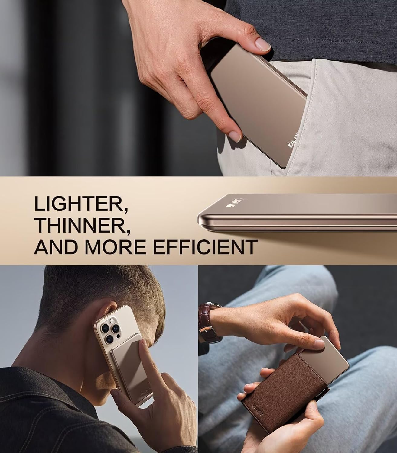 [0.3" Ultra Slim] [Alloy-Made] Magsafe Portable Charger for iPhone, 2025 Upgrade 5000mAh Fast Charging Magnetic Power Bank, Wireless Battery Pack for iPhone 16 15 Pro Max 14 13 12, Desert Gold