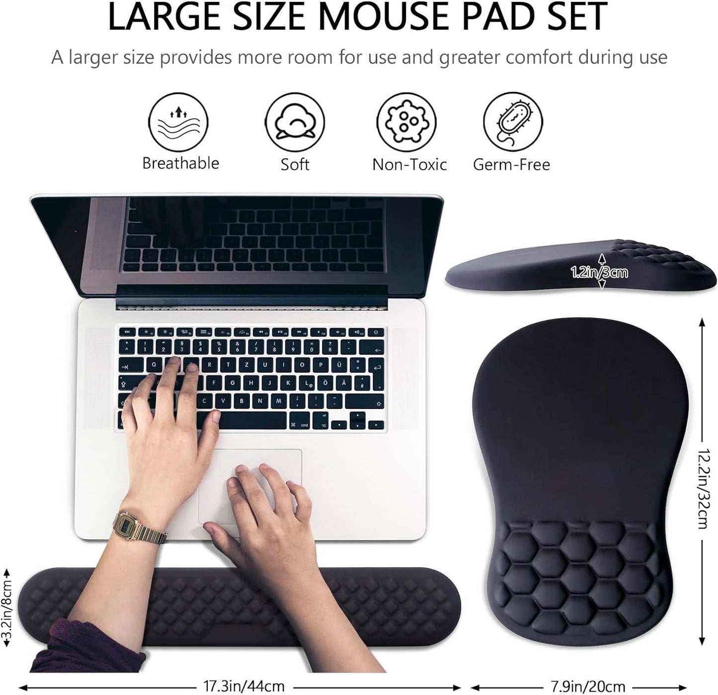 Mouse Pad Wrist Support, Laokiiy 2 in1 Keyboard Wrist Rest+ Ergonomic Mouse Pad, Non-Slip Wrist Rest for Computer Keyboard, Made Easy Typing & Relieve Wrist Pain（Black