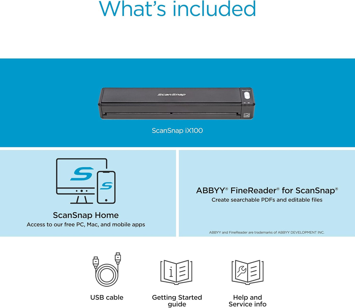 ScanSnap iX100 Wireless Mobile Portable Scanner for Mac or PC, Black