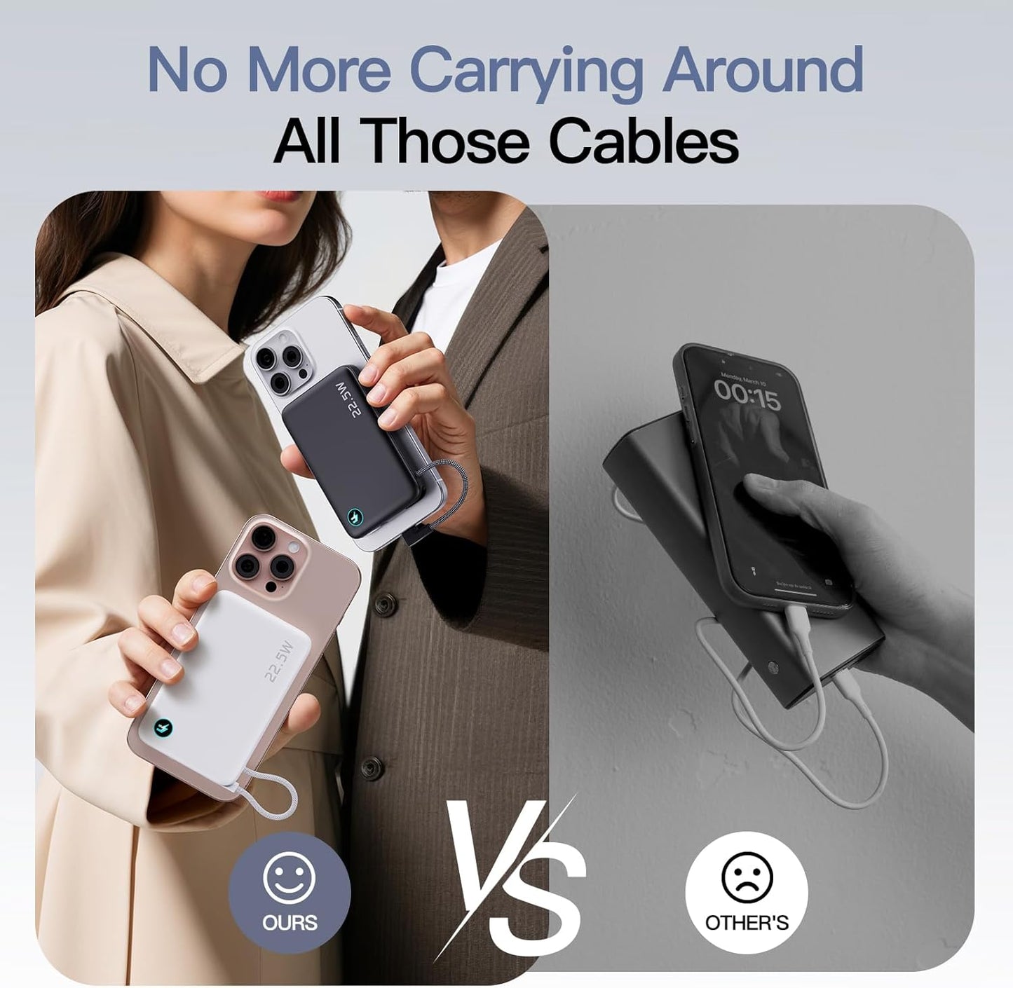 2025 Latest Magnetic Wireless Power Bank, 12800mAh Portable Charger with Built in Cable and Strap, LED Display Magnetic Battery Pack Travel Essential for iPhone 16/15/14/13/12/Pro/Mini/Pro Max Andriod