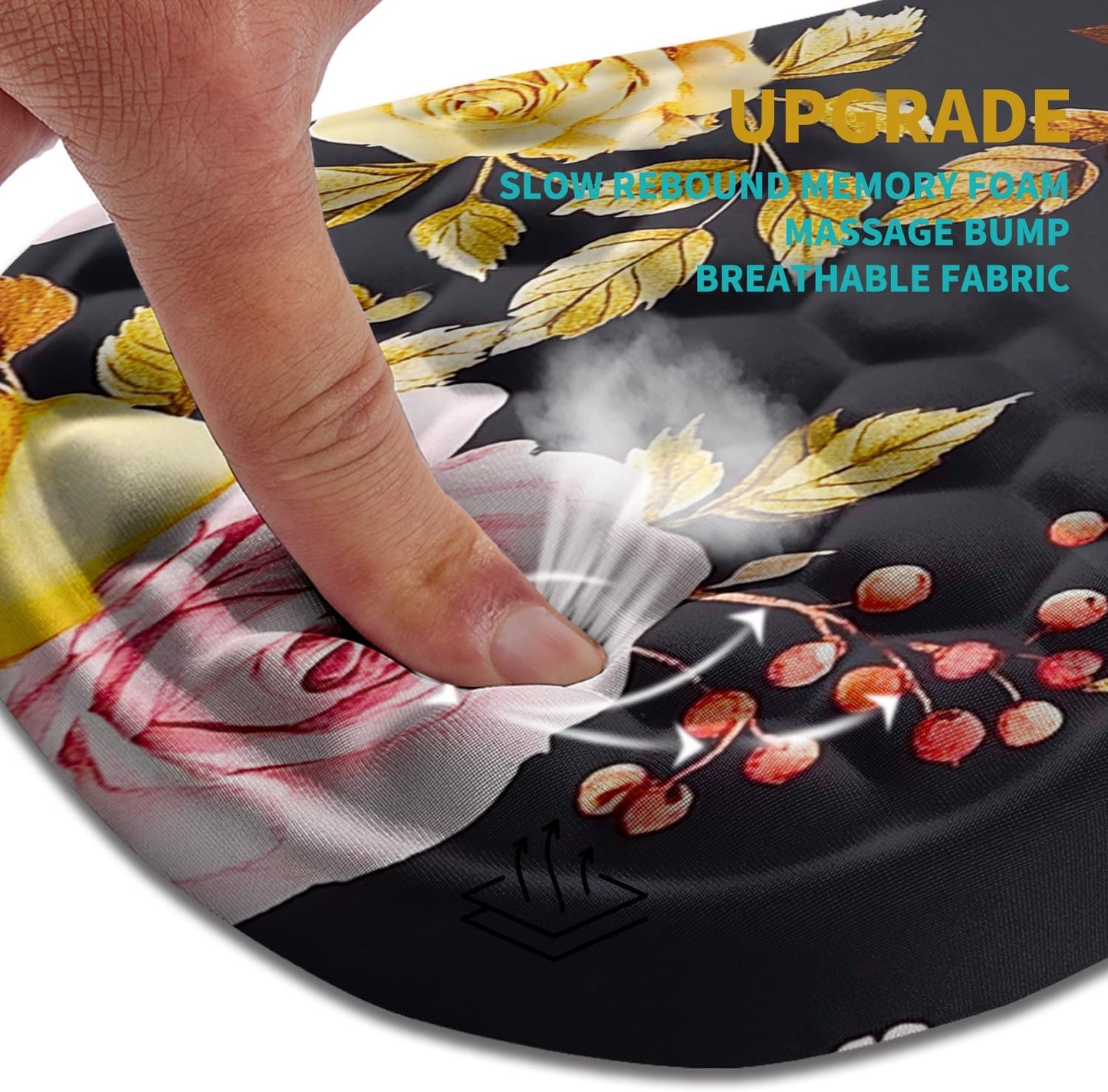 Hokafenle Ergonomic Mouse Pad Wrist Support, Wrist Rest Mousepad for Carpal Tunnel Pain Relief with Integrated Memory Foam Slope Massage Bulge (11.8x7.9 inch,Golden Powder Flower