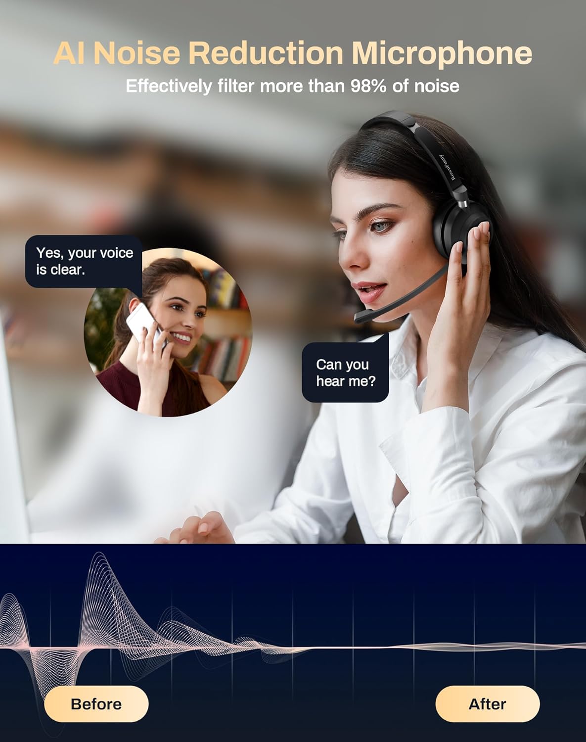 USB Headset with Microphone for PC-Wired Noise Reduction Office Headset work for Laptop/Mac,Computer Headphones with Volume Control & Mic Mute,Compatible with Zoom/Skype/MS/Teams/Call Centers