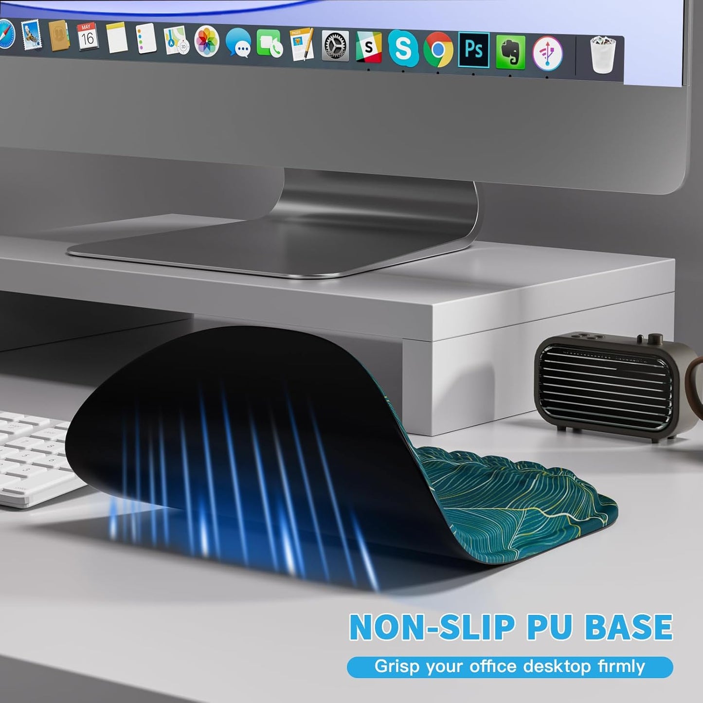 Mouse Pad with Wrist Rest, Ergonomic Mousepads with Wrist Support, Soft Lycra Fabric Memory Foam Office Desk Accessories for Comfort/Pain Relief/PC Gaming/Computer/Laptop (Green Leaves)