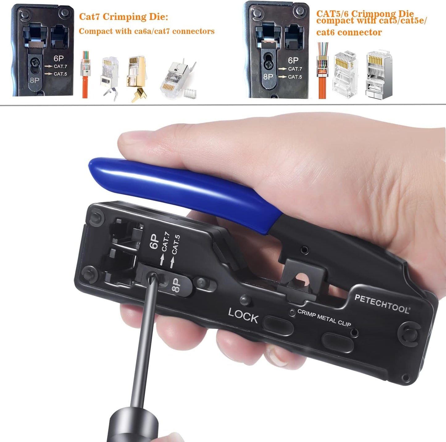 RJ45 Crimp Tool Ethernet Crimping Tool Wire Cutter Crimper For Cat7 Cat6a Cat6 Cat5e Pass Through Connectors