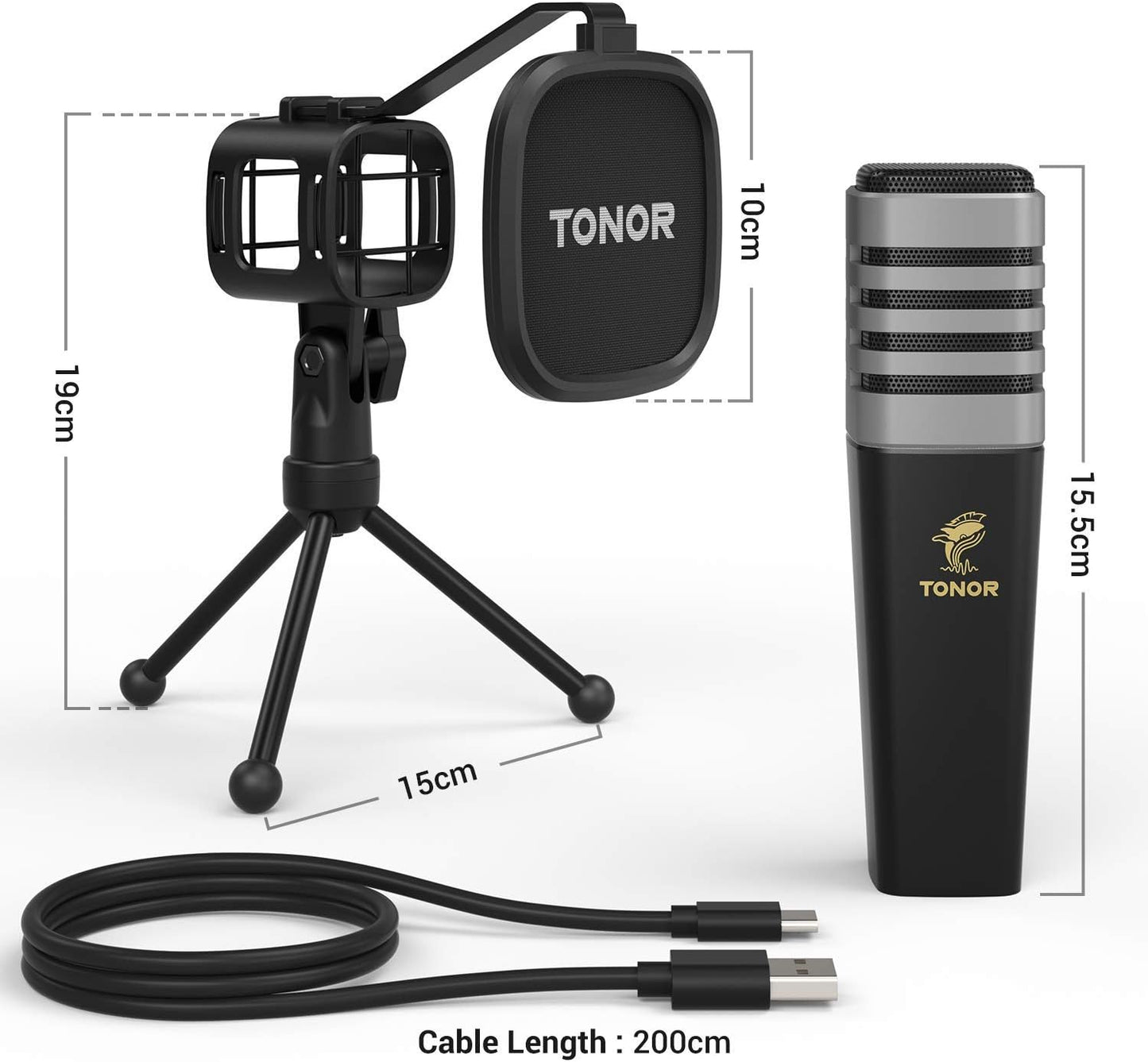 TONOR USB Microphone for PC, Cardioid Condenser Computer Mic with Tripod Stand, Pop Filter, Shock Mount for Gaming, Streaming, Podcasting, YouTube
