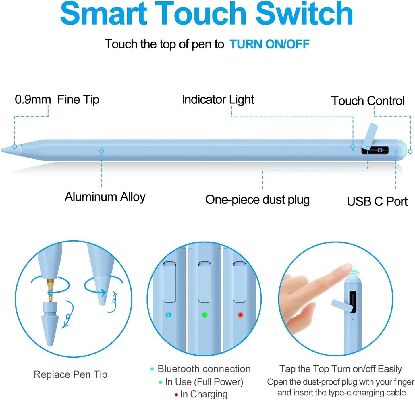 Stylus Pen for iPad 2018-2025 with Palm Rejection, Apple Pencil for Pad11th/10th/9th/8th/7th/6th Gen, iPad Pro 11/12.9 inch, New iPad Air 2025 11&13-inch(M3/2) /5th/4th/3th Gen, iPad mini 6th/5th