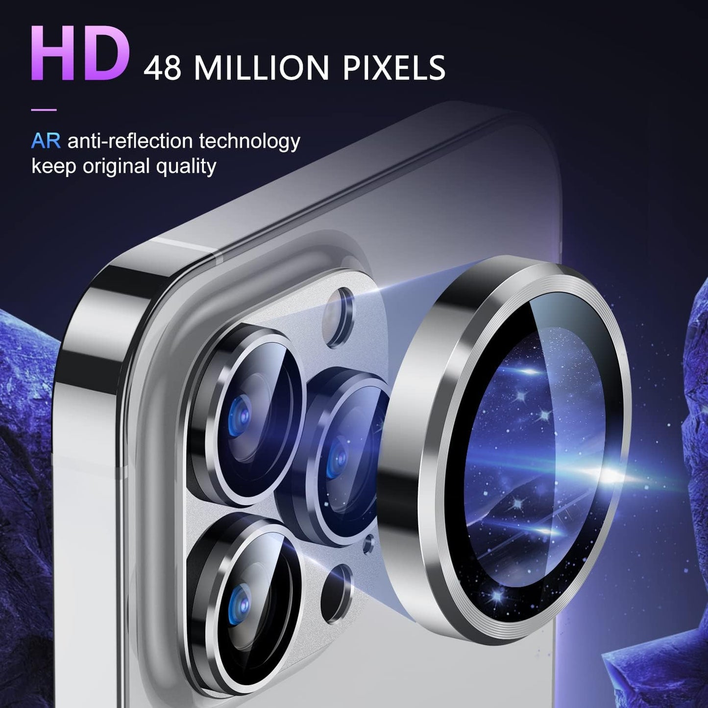 Uyiton for iPhone 14 Pro/iPhone 14 Pro Max Camera Lens Protector, [Drop Protection] 9H Tempered Glass Camera Cover Screen Metal Ring Case Friendly Scratch Resistant Easy to Install Silver