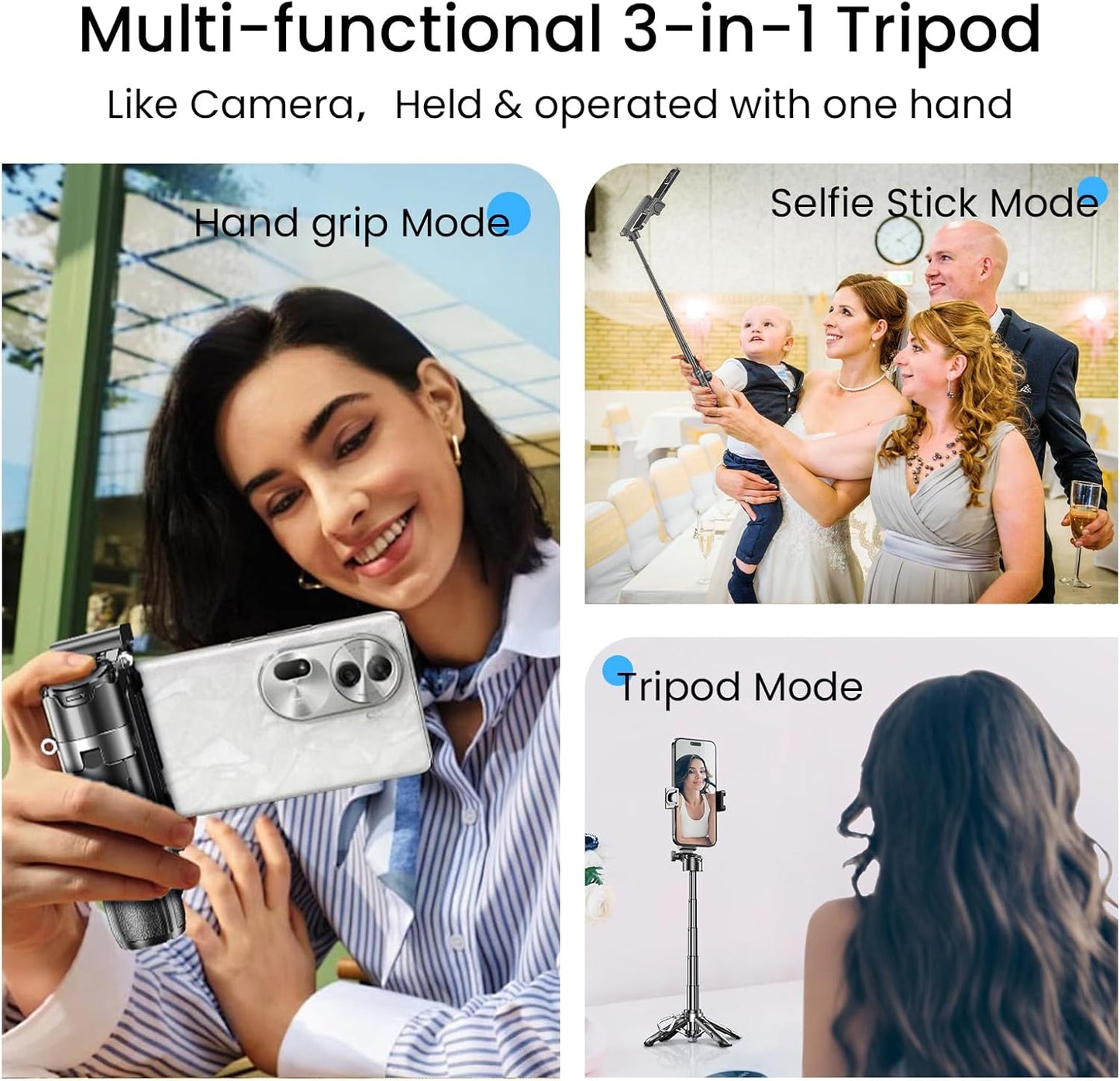 Mini Tripod with Dual Fill Lights, Portable Selfie Stick with Wireless Remote, Pocket Size Phone Tripod with Cold Shoe for iPhone/Android, Vlogging & Live Streaming（Black）