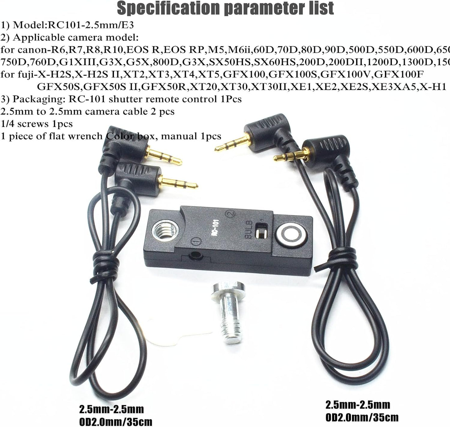 for Fuji/Canon Camera Cable Universal Iron cage Handle Shutter Release Accessory Shutter Cord RC101-E3/2.5mm Remote Control xt2 xt3 xt4 xt5 gfx50/50r/50s/100/100s can80d 90d r8 r10 650d 800d
