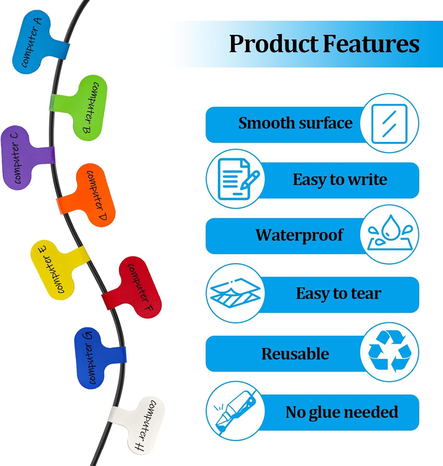24 Pcs Cable Cord Labels,Wire Labels, Cable Tags, Computers Cable Management and Identification,Multicolored Handwriting Cable Tags