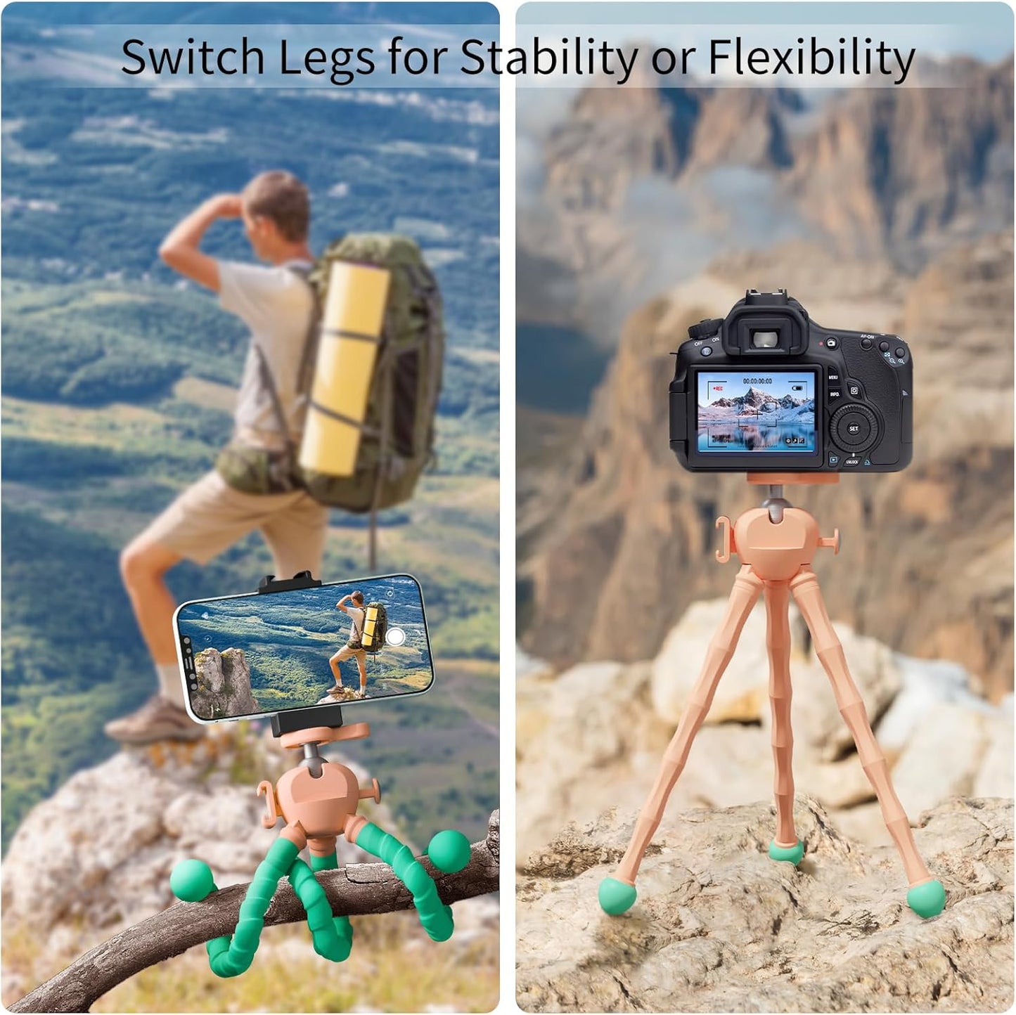 Phone Tripod with Wireless Remote - 2 in 1 Replaceable Flexible Tripod for iPhone, Portable Selfie Stick for Video Recording Vlogging - Compatible with iPhone Android Go Pro, Digital Camera