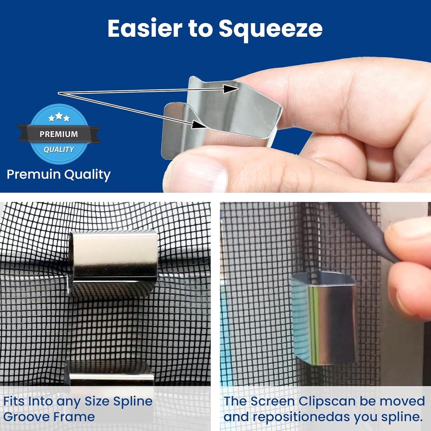 4 in 1 Screen Repair Kit, Screen Roller Tool Kit Inlcuded Metal/Nylon Screen Roller Tool, Spline Removal Hook and Screen Clips, Screen Repair Tool for Installing Door Window Mesh