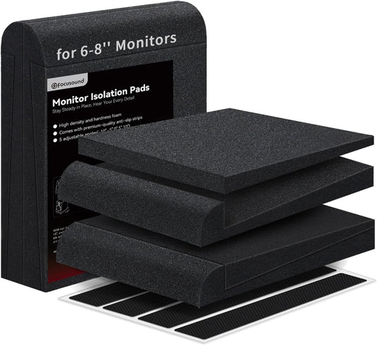 Focusound Studio Monitor Isolation pads for 6-8 Inches Monitors, 2 Pack High Density Acoustic Speaker Isolation Pads Foam