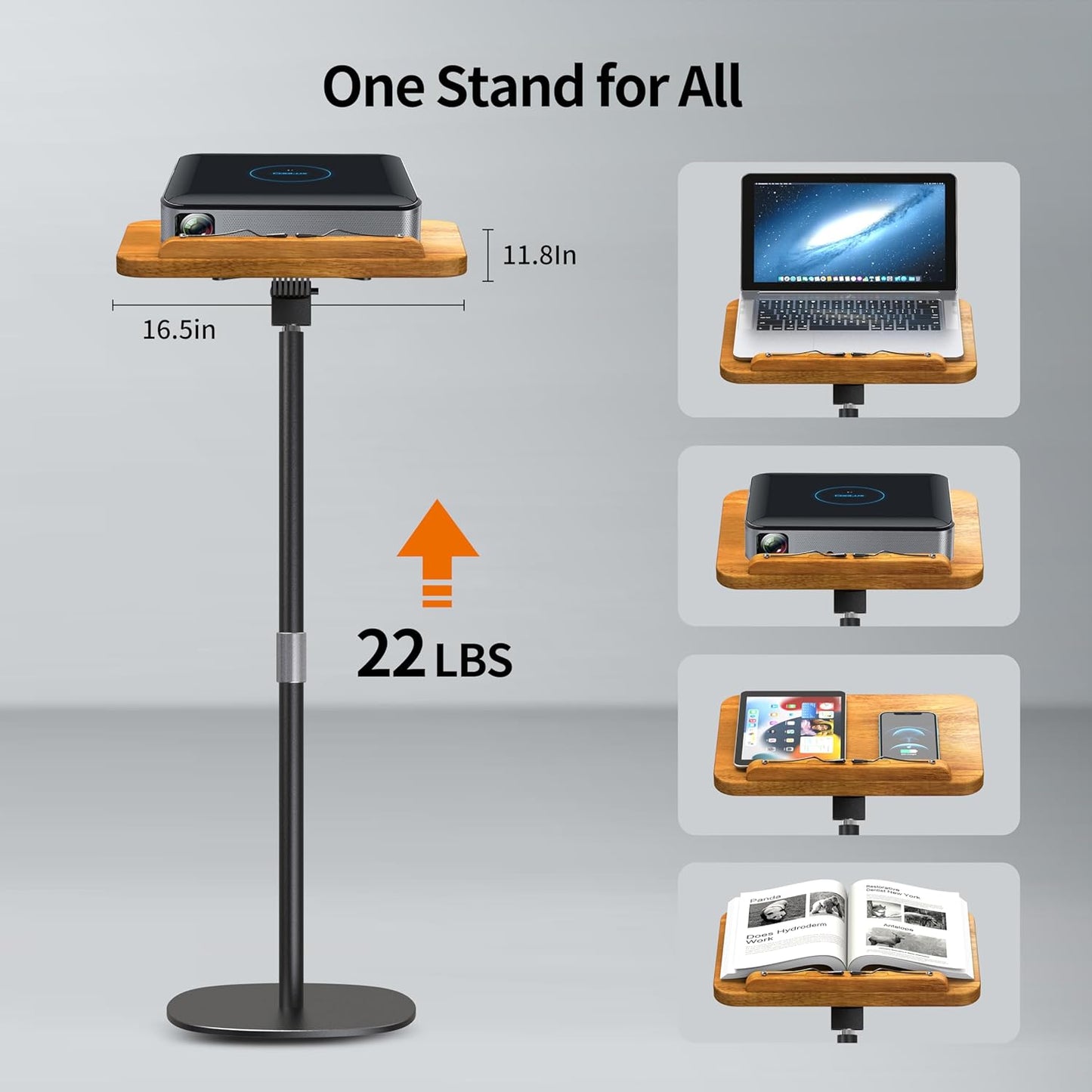 NAMON 2 in 1 Dual-use Music Stand & Desktop Book Stand, 100% Solid Wood, Height Adjustable from 16.5" to 51", with Page Paper Clip for Cookbooks, Sheet Music (with Large Panel: 16.5 * 11.8IN)