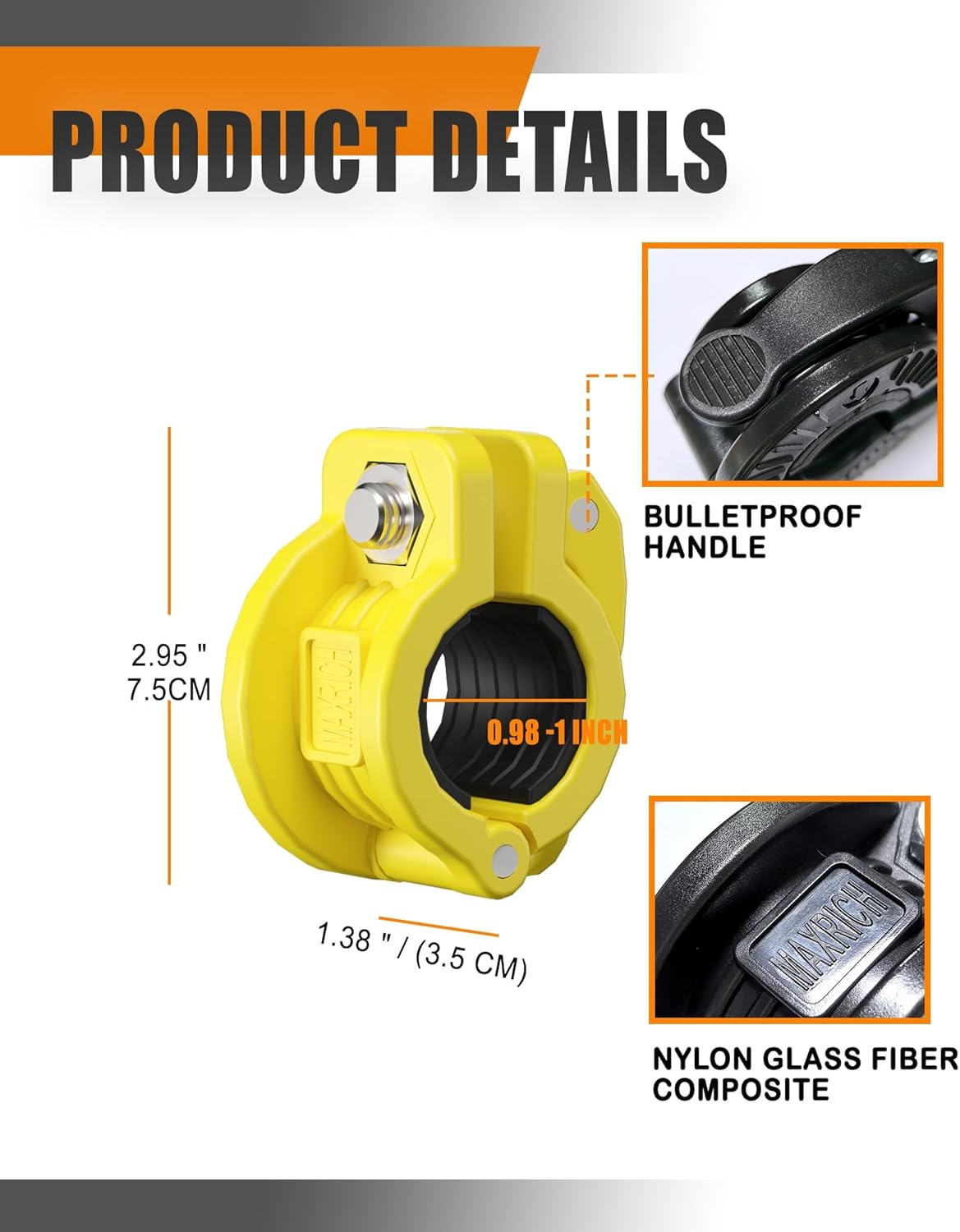 MAXRICH T Barbell Clamp 1 inch Multiple Sizes & Adjustable Weight Clips for Barbell Quick Release Barbell Clips|Barbell Collar Bar Locks for Weight Lifting (Yellow)