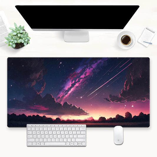 Anime Aesthetic Purple Galaxy Cloud Mouse Pad XXL Extended Gaming Desk Mat 31.5x15.7 Inch for Laptop, Keyboard & Mouse, Office Computer Desk Decor