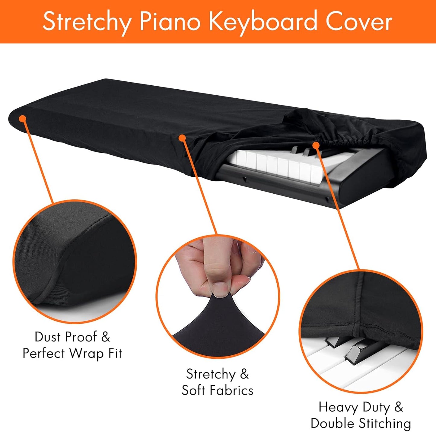 76 Keys Piano Keyboard Cover, Stretchy Music Dirt Proof Electronic Keyboard Cover With Durable Elastic & Cord Lock Must Have Piano Accessories, Black