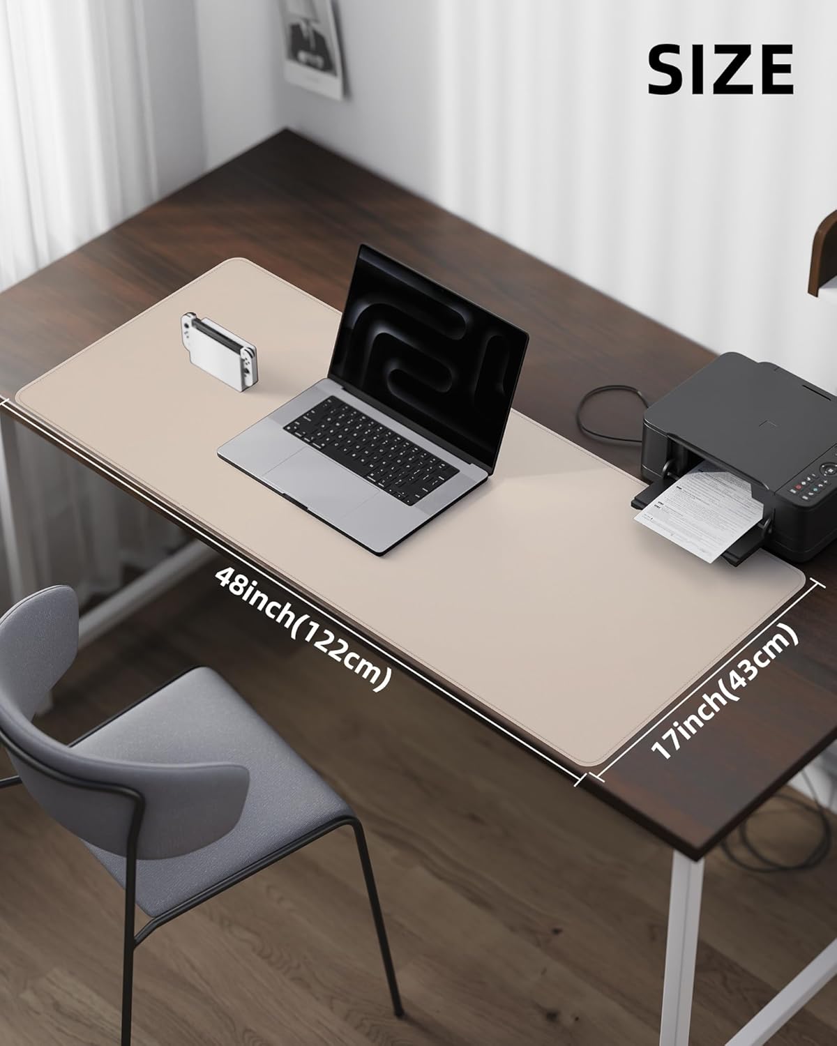 AFIING Leather Desk Pad Protector, Office Mat, Large Mouse Pad, Non-Slip PU Leather Blotter, Waterproof Writing Pad for Office and Home (Beige)