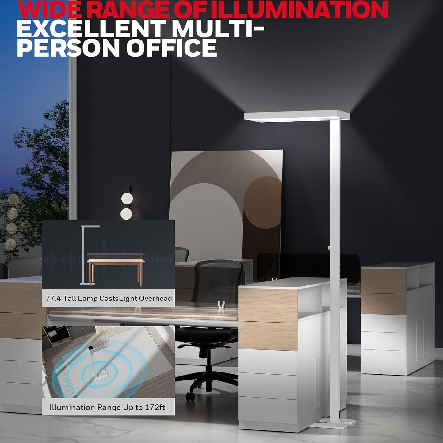 Honeywell LED Floor Lamp Modern - 02E Pro Sunturalux™ Eye Caring Standing Light, 10040LM Dimmable Reading Tall Lampara for Home Office Living Room Bedroom,100W,4000K Natural Daylight