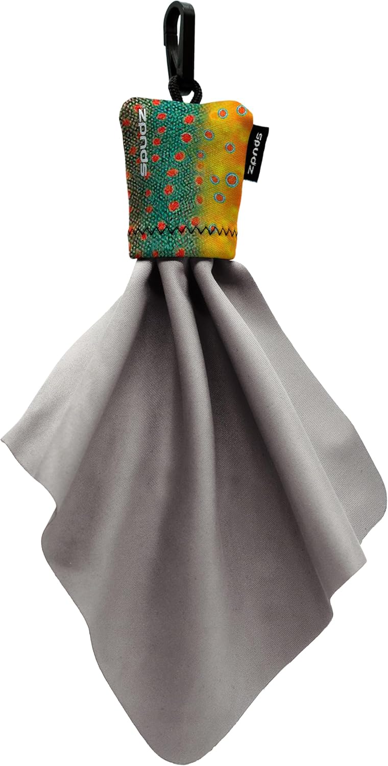 SPUDZ Classic Microfiber Lens Cleaner – Clip-On Pouch, Washable – for Binoculars, Scopes, Glasses, Screens | Brookie, 6 x 6 Inch