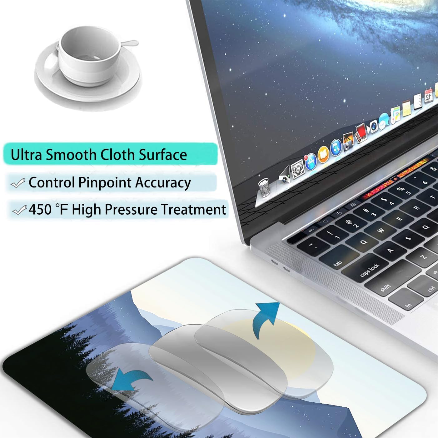 Misty Forest Moon Mountain Custom Mouse Pad with Non-Slip Rubber, Small Square Design for Wireless Laptop & Computer Mouse Pads for Desk, 9.5 x 7.9 inch Smooth Surface for Gaming & Office