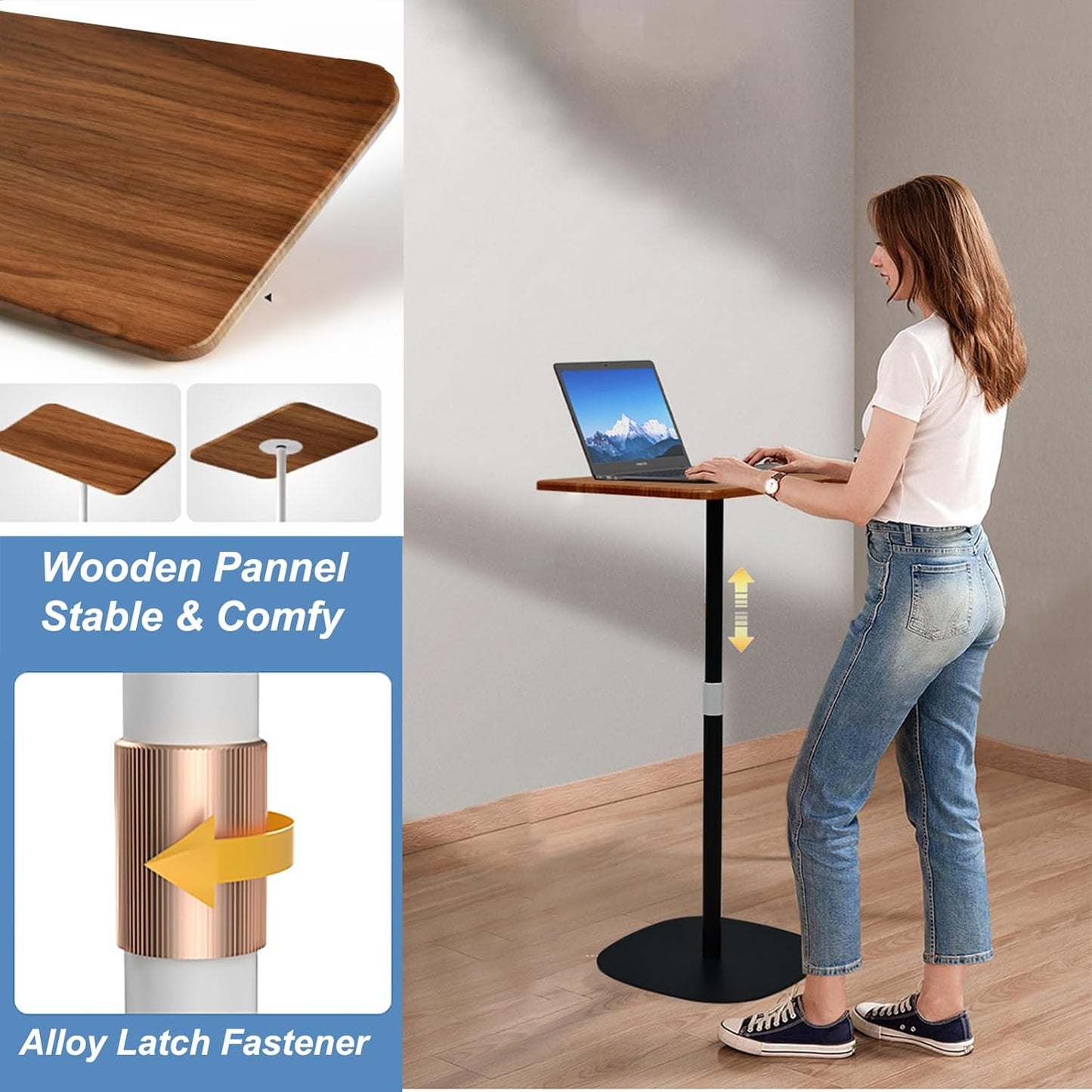 Mobile Standing Desk Height Adjustable Floor Laptop Stand, Computer Cart Workstation, Projector Stand, Teacher Podium for Home, Office, Classroom