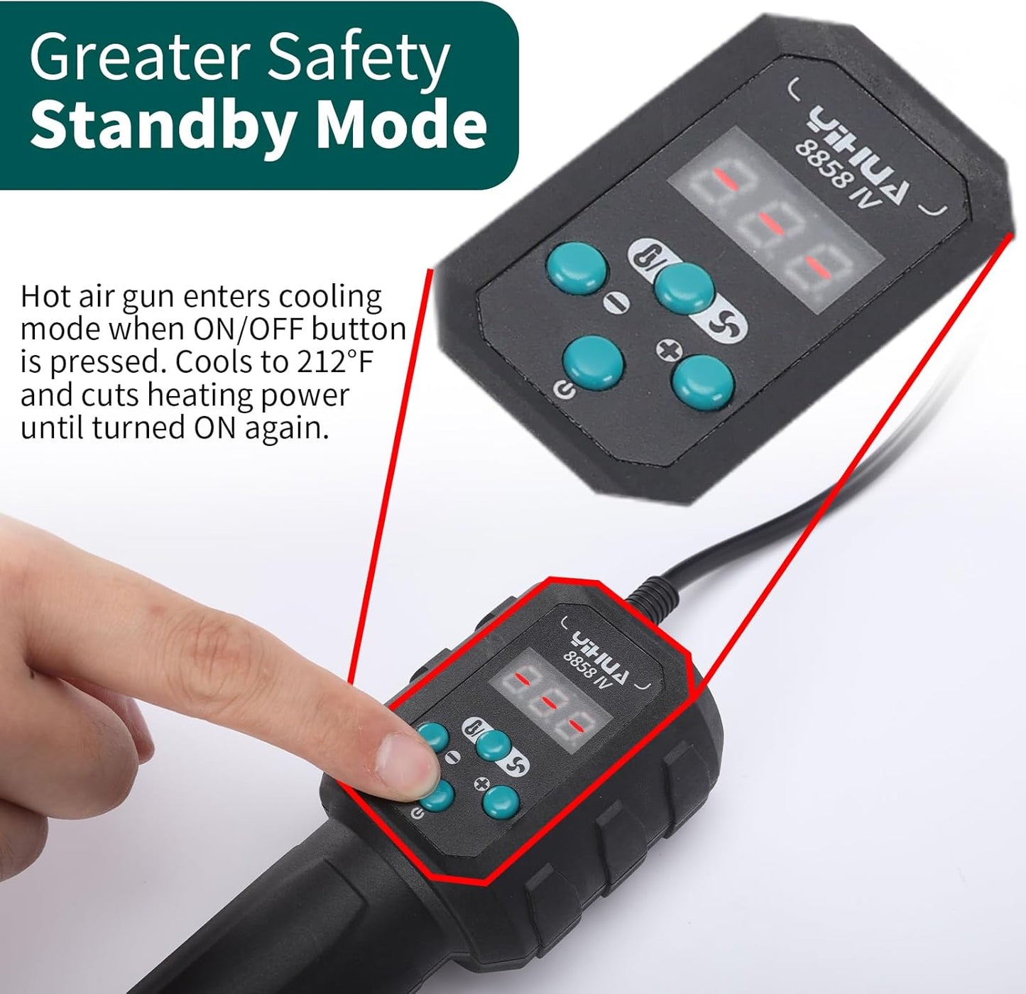 YIHUA 8858 IV Multi-Purpose Heat Gun for Crafting, Electronics Soldering, DIY, Shrink Tubing and Wrap, Torch Marker and Paste, Epoxy Resin with Temperature and Air Volume Control Function, 3 Nozzles