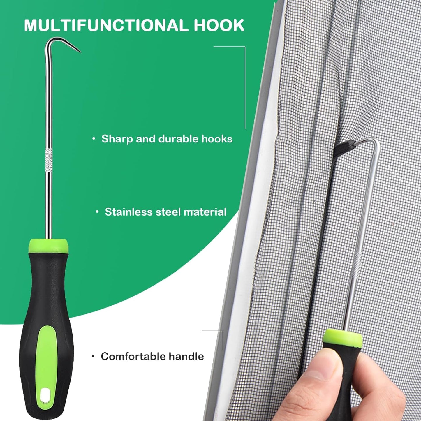 Screen Tool for Window Screen Replacement - Two Spline Roller (Steel and Nylon Bearing Roller), Spline Removal Hook, Two Sizes Screen Spline, Utility Knife, Tape Measure, Tooltriz