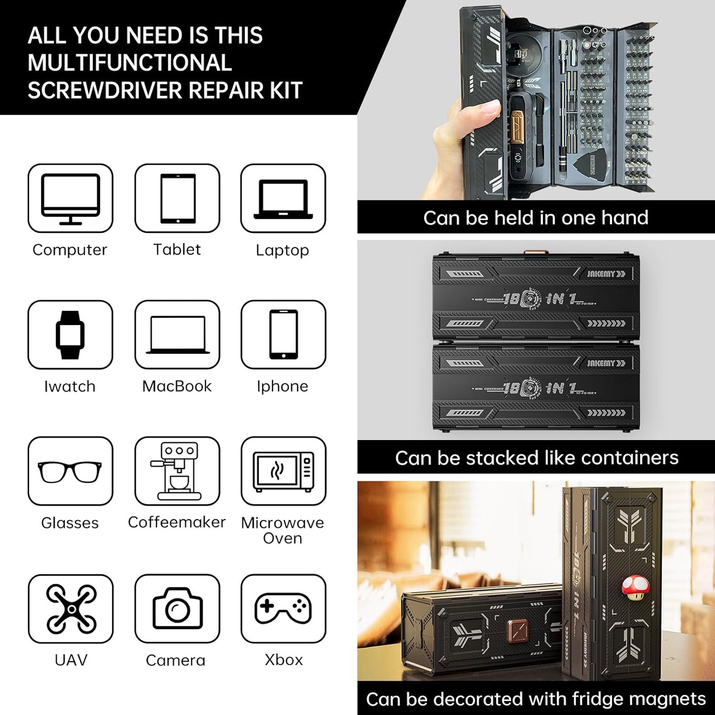 Precision Screwdriver Set with 21 Kinds of 160 Magnetic Bits, JAKEMY Multi-Bits Professional Laptop Screwdriver Repair Kit for Most Electronic Devices, Watch, Xbox, Console, Glasses, Doorbell, DIY