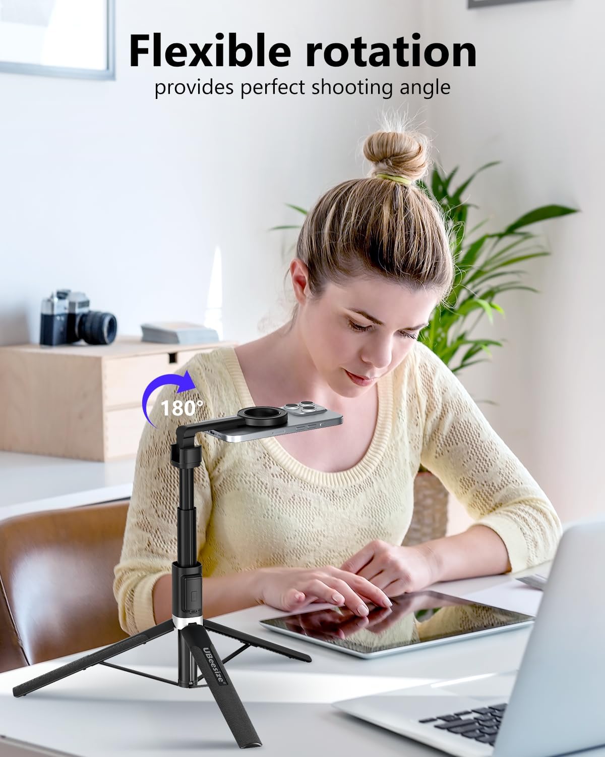 UBeesize Magnetic Tripod for iPhone with Remote, 64’’ Extendable Phone Stand for Video Recording/Vlogging, N52 Strong Holder for iPhone 12-15/Android, Portable Travel Selfie Stick Tripod(Black)