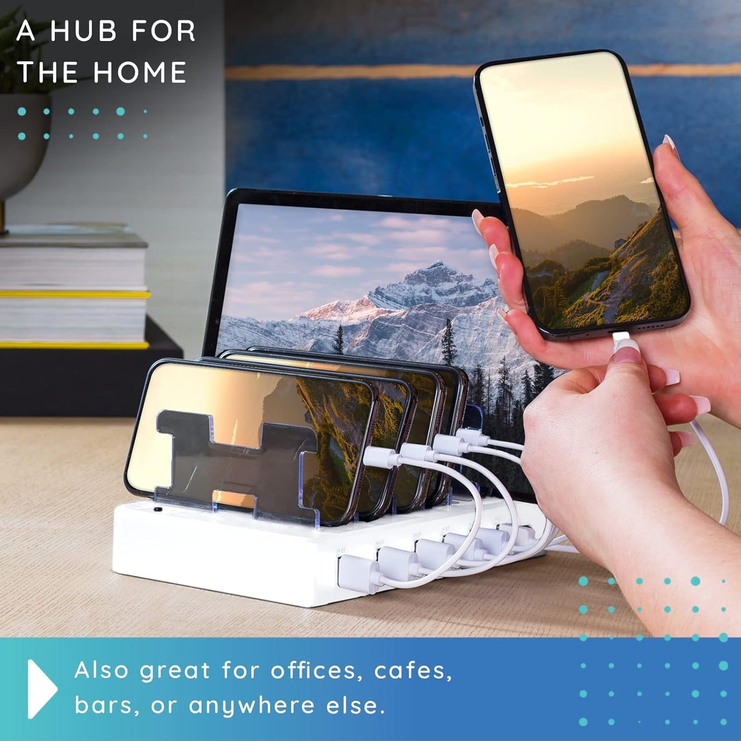 Charging Station for Multiple Devices – 6-Port USB Charging Dock for Apple & Android – Fast Multi-Charger Organizer for Phones, Tablets & More – Universal Desktop Charging Hub with Smart IC Tech